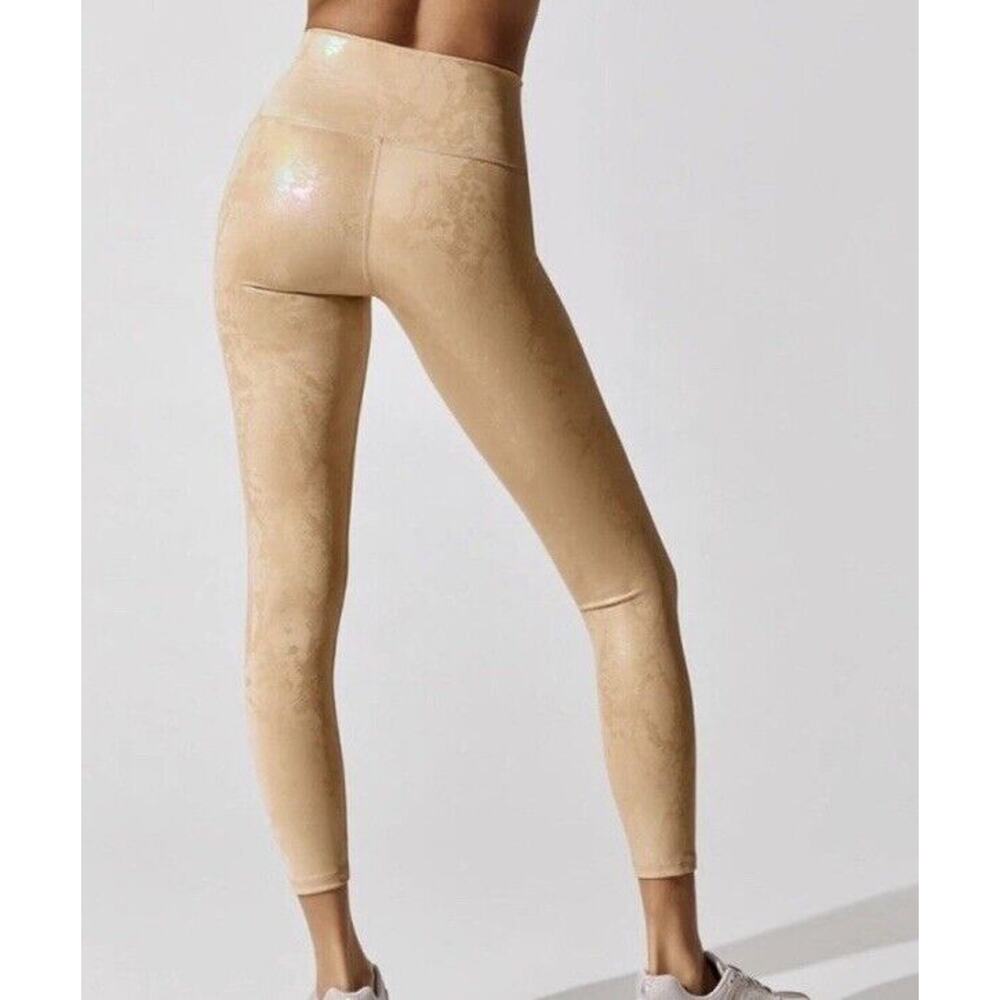 Carbon38 Foiled Gold Sheen Crackle Print 7/8 leggings Small Yoga Athleisure r14 - Picture 2 of 7